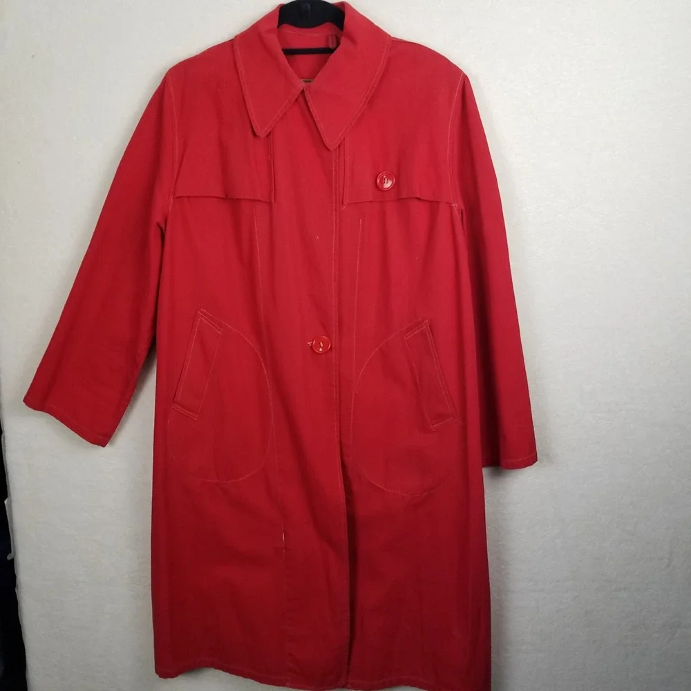 Aquatogs Raincoat Red "Cravenette" Processed Women's Full Length‎ Vintage - Picture 2 of 8